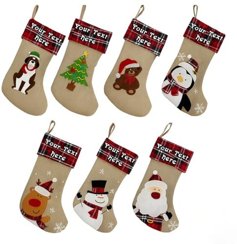 Personalised Christmas Stockings | Custom Name Print with Plush Red & Beige Reindeer Stocking Sacks & Holders | Fireplace & Tree Hanging Ornament, Xmas Decor & Gift for Kids & Adults, 40cm X 25cm