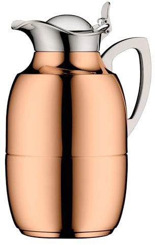 alfi JUWEL 1,0 l, kopparpläterad, elegant termoskanna med härdat glasinsats, 12 timmar varmt och 24 timmar kallt, perfekt som kaffekanna, tekanna