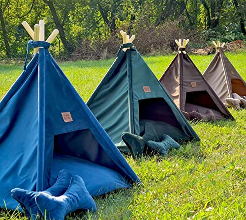 Teepee Dog House Dog Cave Dog Bed Sleeping Place Dog Tent (Royal Green)