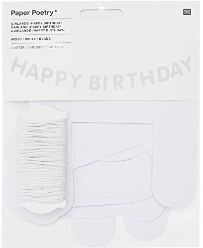 Girlande Happy Birthday, Weiß, 5 m