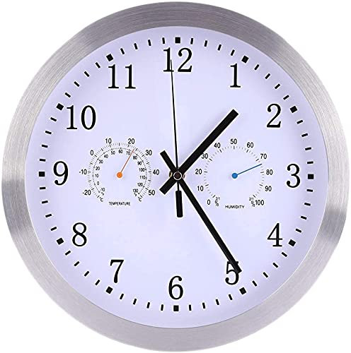 ZEDARO Radio Controlled Wall Clock Silent Waterproof Radio Clock with Thermometer and Hygrometer 30 cm