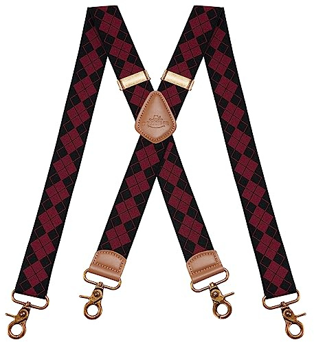 Dresime Mens Braces for Trousers with Strong 4 Hook-Clips, Vintage Suspenders Braces for Men & Women Heavy Duty Elastic Adjustable X Shape
