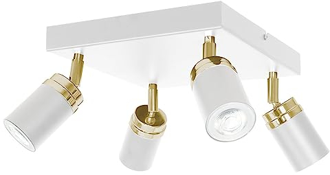 Licht-Erlebnisse Deckenstrahler 4-flammig GU10 Weiß Gold B: 25 cm Metall verstellbar Modern Deckenspot Deckenlampe Wohnzimmer
