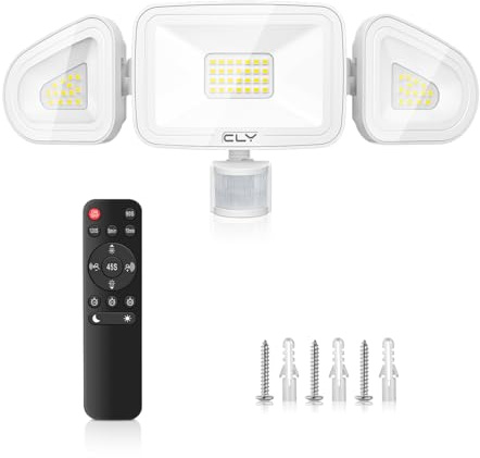 CLY 42W LED Strahler Mit Bewegungsmelder Fernbedienung 3600LM Kaltweiß | 6500K Außenstrahler Mit Verstellbaren 3 Köpfe LED Fluter IP66 Wasserdicht Scheinwerfer Flutlicht Für Garage Terrasse