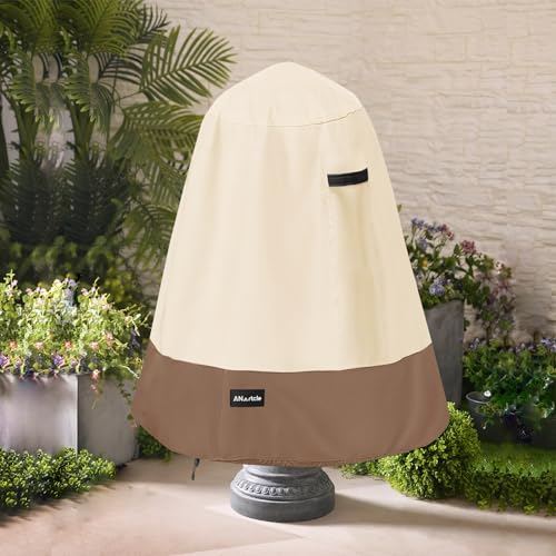 ANartcle Outdoor Fountain Cover D 81,3 cm x H 96,5 cm, 600D wasserdicht, strapazierfähig, Gartenbrunnenstatue, Schutzhülle, Beige & Braun