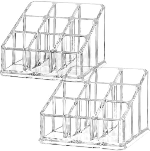 Ckoytals 2 PCS Lipstick Organizer and Storage, Acrylic Lipstick Holder, 9 Slots Clear Case Display Rack Holder (QX153)