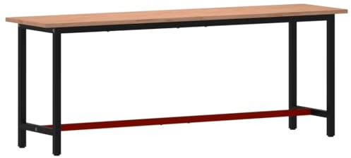 vidaXL Werkbank, Werktisch mit Metallgestell, Arbeitstisch mit großer Arbeitsfläche, Werkzeugbank Arbeitsplatte, Massivholz Buche Metall