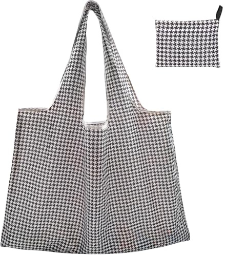 FenFang Bolsa de la Compra Plegable Grande, Bolsa de la Compra Reutilizable, Shopping Bag Tela, Bolsas de Compra Supermercado, Portátil, Estable, Lavable, Resistente, 56 X 67 cm (Negro)