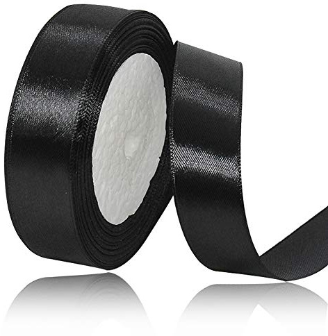 Schwarz Satinbands 25mm Breit, 22 Meters Schleifenband, Geschenkband für Geschenkverpackungen, DIY Handwerk, Blumensträuße, Nähprojekte, Schleifenherstellung, Geburtstags- und Hochzeitsdekorationen