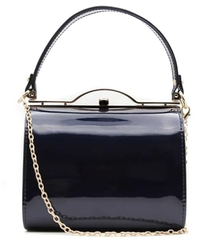 LeahWard Patent Clutch Bag, Women's Top Handle Clutch Bag, Chain Strap Cross Body Bag, Handbag Wedding Evening Bags 16688 (NAVY CLUTCH)