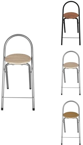 Jardin202 - Taburete Plegable 80x40x45 cm - Elegante y Duradero en Negro y Plata con Reposapiés, Ideal para Cocina | Pack 2 uds (Plata/Haya)