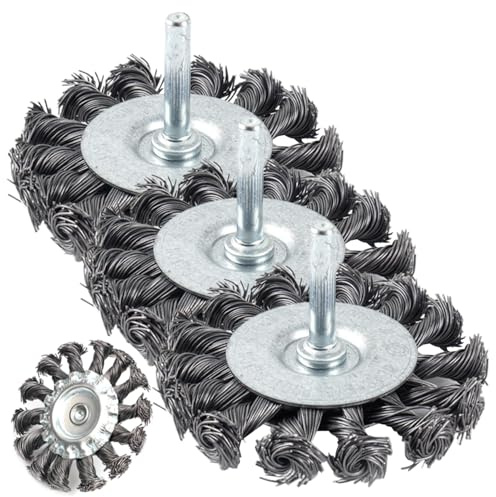 Wire Wheel Brushes 3Pcs 4500R/Rim Knotted Twist Wire Wheel for Drill with 0.2in hex Shank Wire Brush for Rust Removal, Corrosion and Paint, Wire Drill Brush