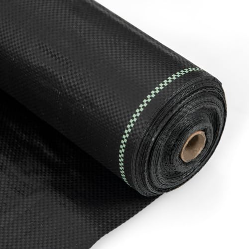 GOPLUS 50m² Toile de Paillage Anti Mauvaises Herbes, Géotextile en PP Excellente Perméabilité, Installation Facile, pour Jardin, Allée, Serre, Noir (2x25m | 100g/m²)