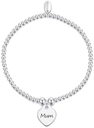 Philip Jones Mum Heart Charm Beaded Stretch Bracelet