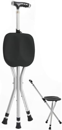 Dreibein-Gehstocksitz Gehstock Zum Sitzen Krückenstuhl Gehhilfe Spazierstock Mit Sitz Klappsitz rutschfeste Reisestockstuhl Cane Und Hocker Dual-use Klappbarer Sitzstock Für Ältere