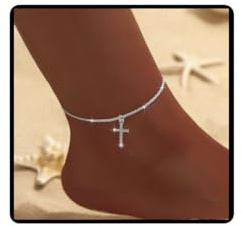 Cubahop Summer Beach Crystal Cross Heart Anklets Bling Ankle Bracelets Summer Foot Accessories Jewelry for Women (Cross)