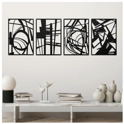 4 Pcs Abstract Black Metal Wall Decor, Modern Minimalist Wall Art Decor Silhouette, Iron Wall Sculpture for Living Room Bedroom Bathroom Office (Style 1)