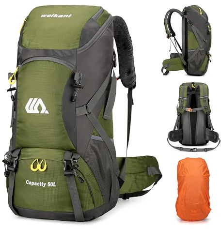 Mingfuxin Wanderrucksack 50L, Herren Damen Wasserdichter Trekkingrucksack Reiserucksack Outdoor Wandern Rucksack Mit Regenabdeckung, Backpacker rucksack Für Wandern, Bergsteigen, Camping, Reisen Sport