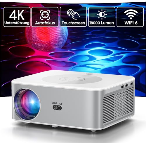 Proiettore HORLAT 28000 lumen proiettore 4K home theater, WiFi 6 Bluetooth per esterni, correzione trapezoidale auto/4P, proiettore zoom 50%, proiettore Android con YouTube/Prime Video, Smart Beamer