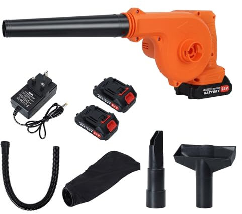 Leaf Blower Cordless, Electric Garden Blower with 2 Batteries, Charger, 5 Blower Tubes, 600W Lightweight Snow Blower with 130MPH Wind Speed, Leaf Blower & Vacuum for Lawn Care, Patio, Blowing Leaves