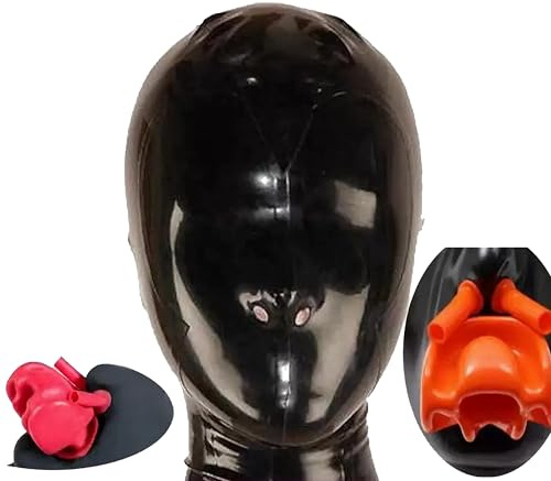 SALANSEX Sexy Vollgesichtsmaske Latex Sex BDSM mit Reißverschluss, Latex Silikon Knebel für Nasal Tube Maske für Party, Cosplay, Urlaub