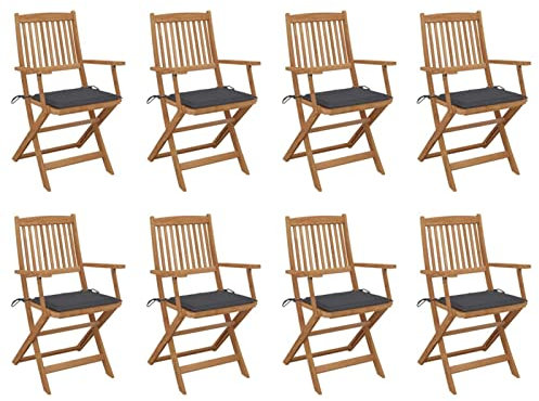 ShGaxin Klappbare Gartenstühle mit Kissen, Gartenmöbel, Balkonstühle, Hochlehner, Balkonmöbel, Bistrostuhl, Balkonset, Garten Stühle, Sit Möbel, Armlehnenstuhl, 8 STK. Massivholz Akazie
