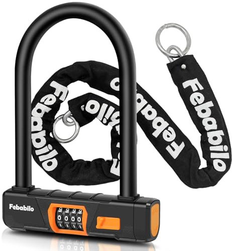 Febabilo Bike Locks Heavy Duty Anti Theft,4 Digit Combination Ebike u Lock with Cut-Proof Security 4FT x 8mm Chain,Combo Large U Shape Lock for Motorcycle,Scooter,Bicycle,Electric,Moped