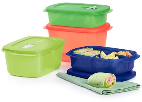 Tupperware CrystalWave 4-teiliges rechteckiges Frischhaltedosen-Set in mehreren Farben, spülmaschinenfest und BPA-frei (4 Behälter, 4 Deckel)