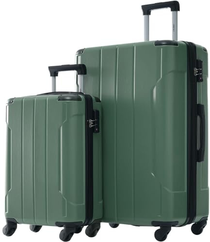Merax Luggage Sets 2 Piece Suitcases with Wheels, Hardshell ABS Expandable and Lightweight, TSA Lock, Spinner Wheels, Carry On Luggage with Corner Guards (20 28 inch Green)