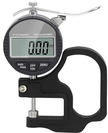 MiBoce Misuratore di Spessore Percentuale, Spessimetro Digitale, Campo di Misura 0-12,7 Mm, Precisione 0,01 Mm/0,001 Mm, Diametro Sonda 10 Mm, per Pelle, Carta, Pellicola