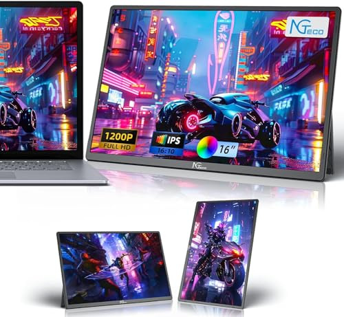 NGTeco Portable Monitor 16 FHD 1200P USB C HDMI Gaming Ultra-Slim IPS Display w/Smart Cover & Speakers,HDR Plug&Play, Second External Monitor for for Laptop/PC/Mac
