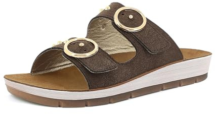 inblu Femme Ciabatte Donna Con Doppia Fibbia Dorata E Piccole Borchie, Plantare in Vera Pelle Imbottito Sandale Glissante