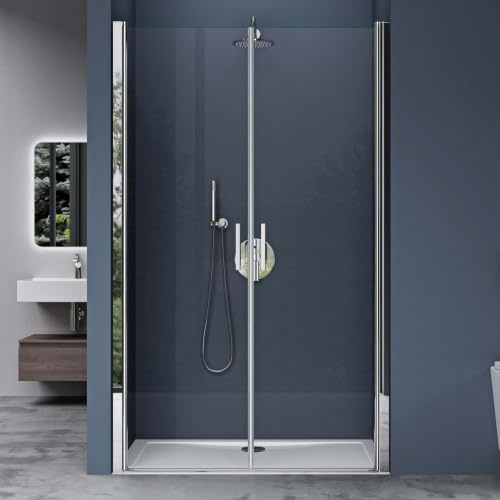 doporro Porta Doccia a 2 Ante Battenti per Nicchia 140x195 cm Alzanti | Vetro Temperato Trasparente 6 mm Anticalcare, Profilo in Alluminio Regolabile 25 mm, Guarnizioni Antiacqua, Piatto Escluso