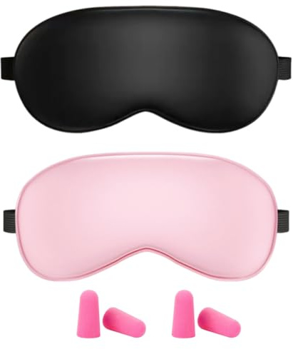 Lot de 2 masques de sommeil, Masque de Sommeil avec Bouchons d'oreilles, Masque de Sommeil en Soie Ultra, Cache Yeux pour Dormir avec sangle réglable, bloque la lumière, pour Dormir Voyage Yoga
