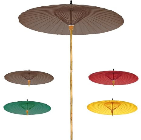 WATAOW Wasserfester Strandschirm | Chinesischer Hofschirm | Traditioneller Schirm Aus Ölpapier, Gartenschirm Für Balkon, Hinterhof, Rasen, Swimmingpool | Bambusrahmen(Brown)