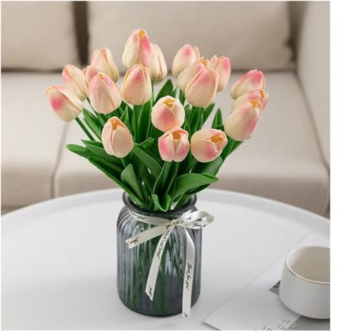 Artificial Tulips Flowers 5/10PCS Tulip Artificial Flower Real Touch Artificial Bouquet PE Fake Flower for Wedding Decoration Flowers Home Garden Decor For Home Office Wedding Decoration(Champagne pow