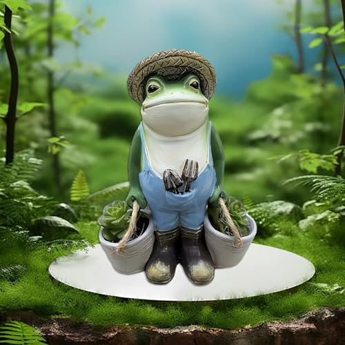 Norhogo Farming Frog Ornament Outdoor, 1 pcs Outdoor Frog Garden Decor Statues, adorable resin frog flower pot hugger figurine, for Yard, Garden, Indoor Decoration and Housewarming Gift