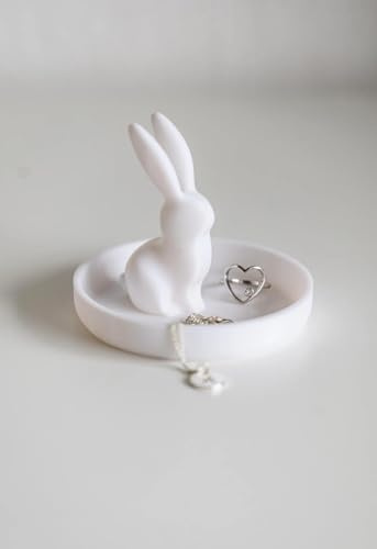 Generisch Hase Ringhalter – Schmuckhalter – Stilvolle Deko für Ringe & Nachttisch (Weiß)