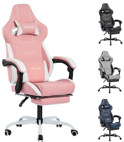 WOTSTA Gaming Chair, Ergonomic Gaming Chair, Computer Chairs with Headrest and Lumbar, Height Adjustable Rotating PC Chairs, Pink White