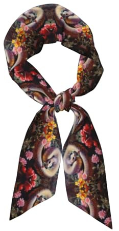 WZYWHJ Petit serpent dans le parterre de fleurs imprimé longue écharpe en soie pour femme, foulard en satin doux et soyeux