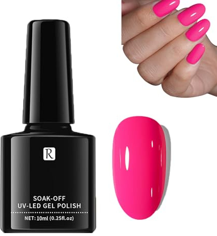 Hot Pink Gel Nail Polish, Shocking Neon Pink Gel Polish, Soak Off UV/LED, Long Lasting, Chip Resistant Bright Pink Nail Polish For DIY Manicure Home