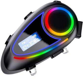 VBESTLIFE Auriculares Bluetooth de Motocicleta con Radio FM, Configuración de Sonido HIFI e IP65 Wether -Wether, Intercomunicador de Casco de Pantalla de Batería de 40 H para Seguridad de