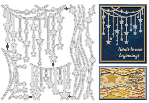 UNICRAFTALE 4Pièces Dies de Découpe Métallique Chaine Étoile et Point pour Création Cartes Gabarits en Acier Carbone Modèles Gaufrage pour Décorations Album Papier DIY Artisanat