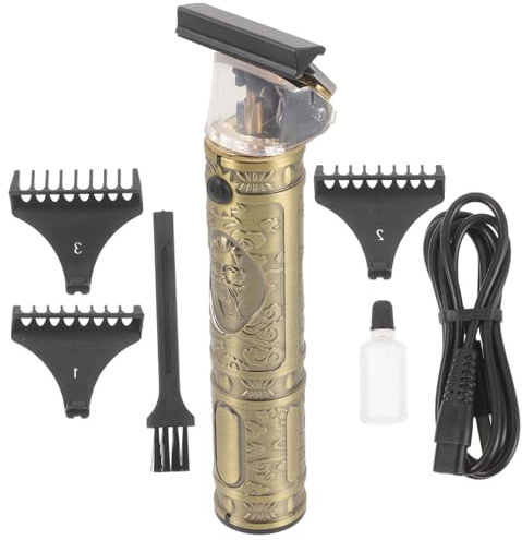 ULTECHNOVO Elektrischer Buddha Kopf Haarschneider Retro Haarschneidemaschine USB Wiederaufladbar Leistungsstarker Motor Scharfe Klingen Aufsteckkämme Akku Für Friseure und Zuhause Goldfarben