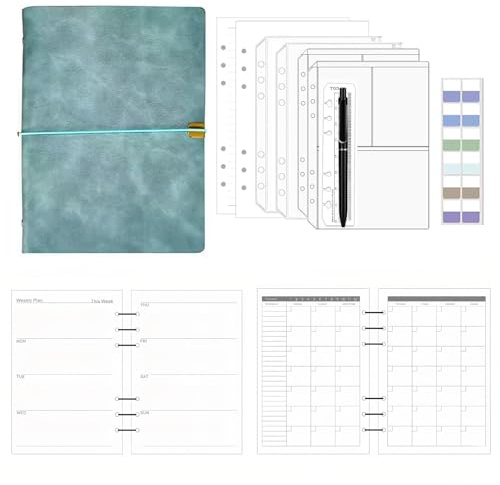 FLORAE Ringbuch A5 Nachfüllbar - 100 Blätter Liniert, Notizbuch Mit Bindertaschen, Wochenplaner & Monatsplaner für Büro, Schule & Reisen