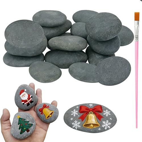 18 Stück Graue Flache Steine zum Bemalen, 3–8cm Glatte Große Kieselsteine, Dekosteine Naturstein für DIY-Projekte, Blumentöpfen und Aquarien