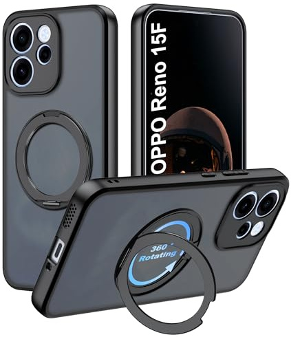 zZjoOoj 360°Girevole Supporto Cover per OPPO Reno 15F/15 FS/15 F[Stabile CD Anello Supporto ] Traslucida Opaco Retro Antiurto Cellulare Custodia,Antiurto, Anti-Graffio (Nero)
