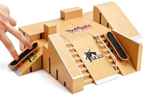 Gxdamxz Mini Finger Skateboard Set mit Großer Rampe, Fingerboard Treppe Rampe & 2 Skateboards, Skatenpark Training Requisiten für Skater Fans