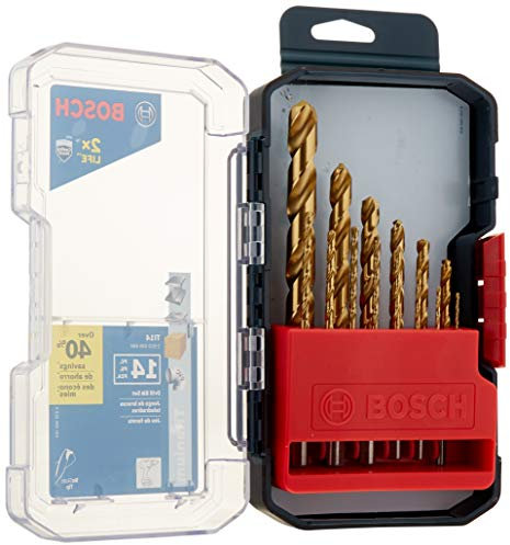 BOSCH TI14 14-Piece Assorted Set Titanium Nitride Coated Metal Drill Bits with Included Case with Three-Flat Shank for Applications in Heavy-Gauge Carbon Steels, Light Gauge Metal, Hardwood