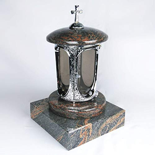 designgrab Grablampe mit Granit Sockel 20x20x5 cm, aus verchromtem Aluminium mit Kreuz und Granit Gneis Halmstad